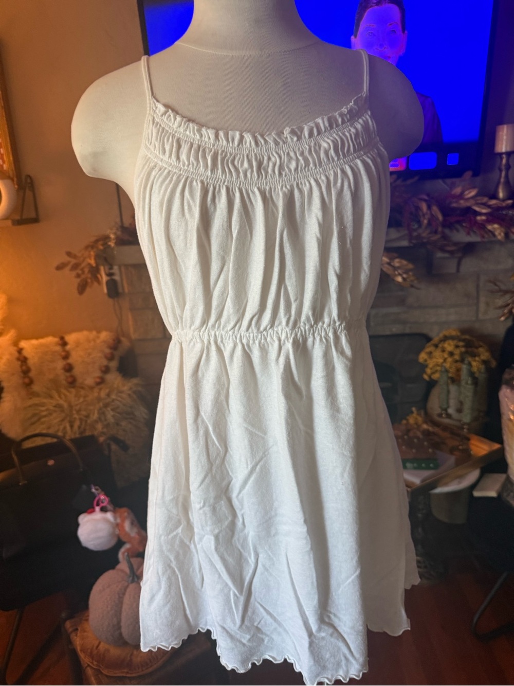 Free People FP Beach White Smocked Babydoll Mini Dress L